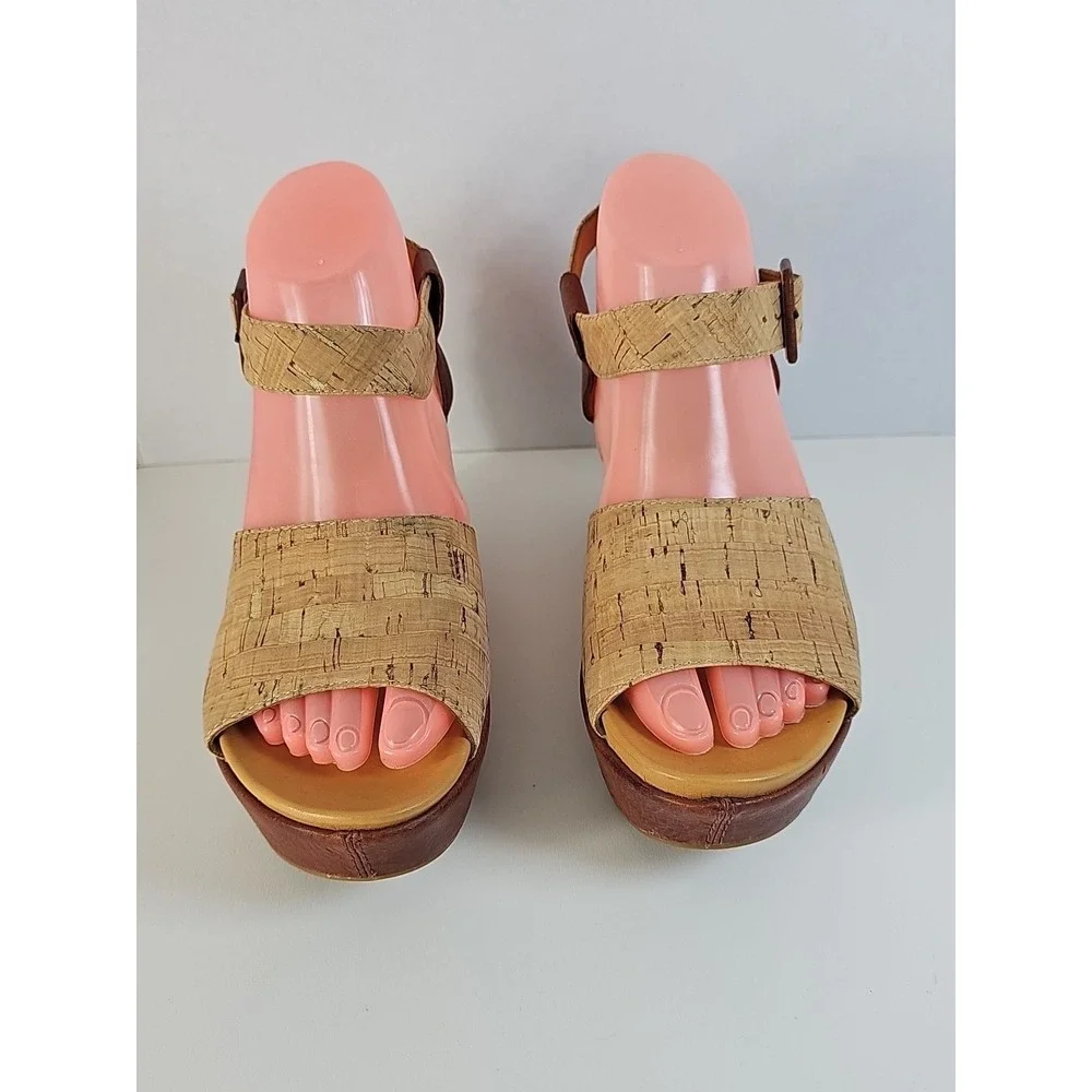 Kork‎ Ease Keirn Cork Leather Platform Wedge Sandal w/ Ankle Strap Sz 8M